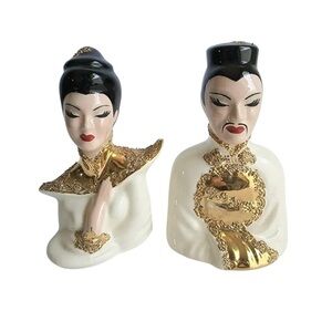 Vintage Muriel Of California Asian Bust Statues Male & Female Ceramic 1950s